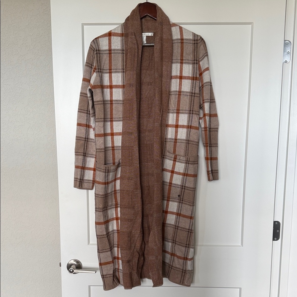 Plaid Open Front Long Cardigan Sweater